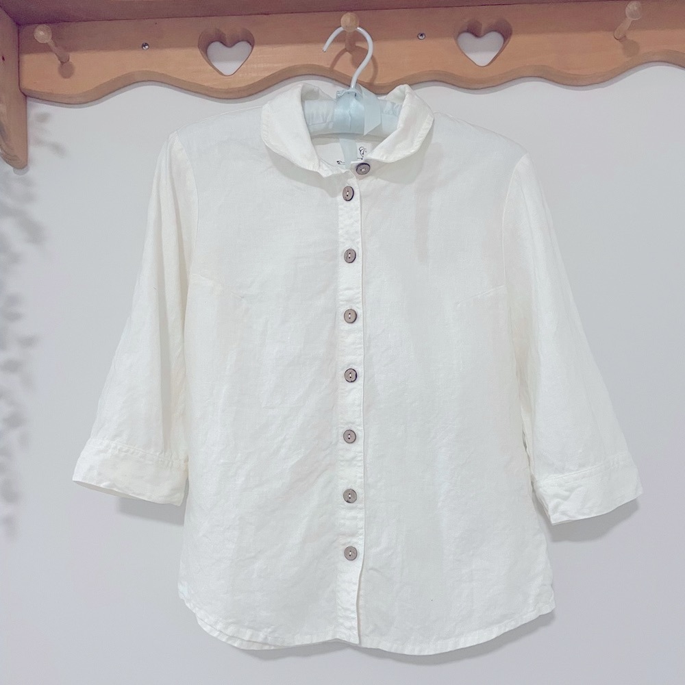 Not Perfect Linen LILLE Collar Linen Shirt in Cream with 3/4 sleeves